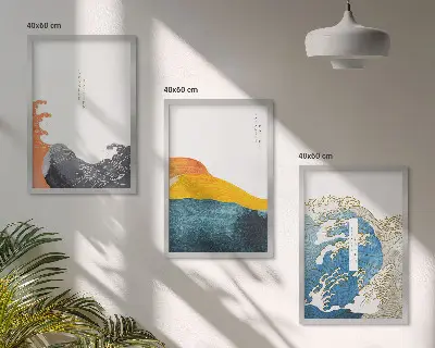 Wall art set with Japanese wave graphic design