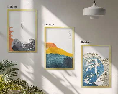 Wall art set with Japanese wave graphic design