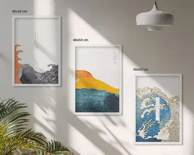 Wall art set with Japanese wave graphic design