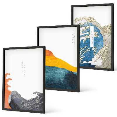 Wall art set Waves of Japanese graphic style