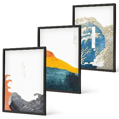 Wall art set with Japanese wave graphic design