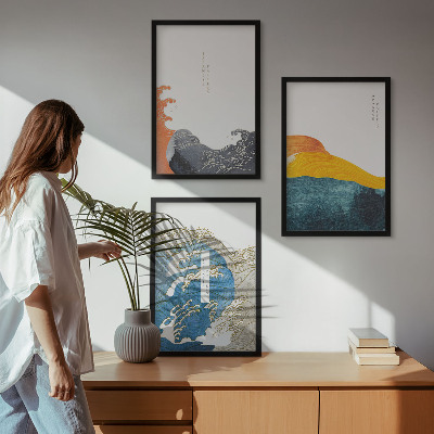 Wall art set Waves of Japanese graphic style