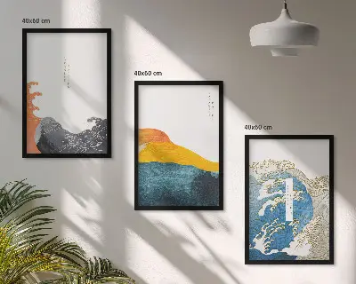 Wall art set with Japanese wave graphic design