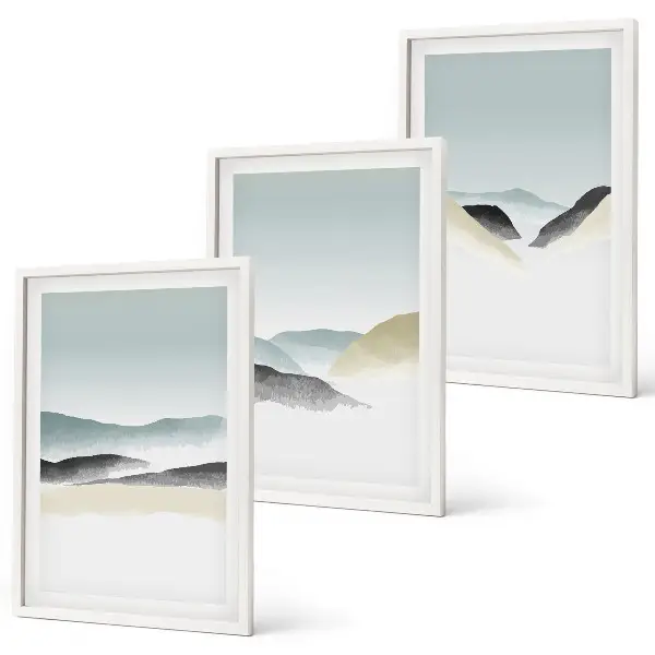 Minimalist pastel mountains three-piece wall art set