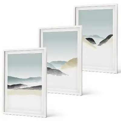 Minimalist pastel mountains three-piece wall art set