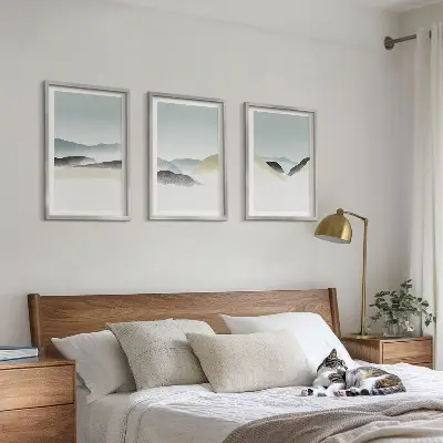 Minimalist pastel mountains three-piece wall art set