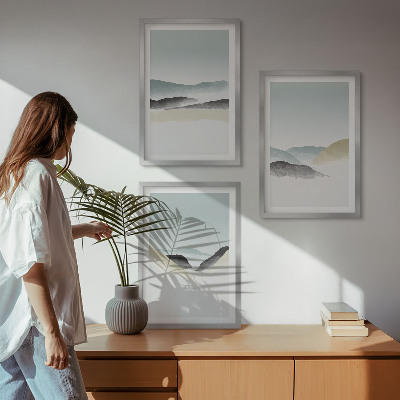 Three-piece wall art piece Minimalist pastel mountains