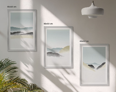 Three-piece wall art piece Minimalist pastel mountains