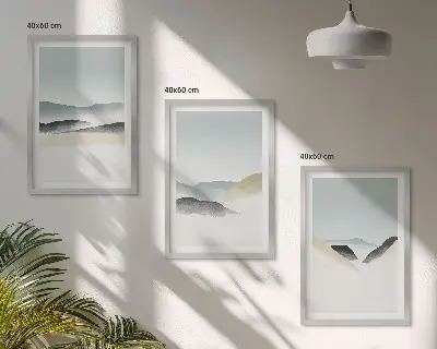 Minimalist pastel mountains three-piece wall art set