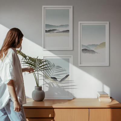 Three-piece wall art piece Minimalist pastel mountains