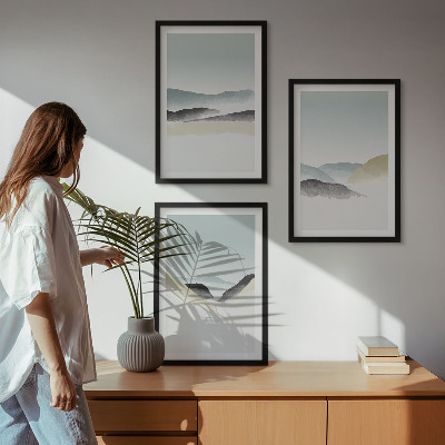 Three-piece wall art piece Minimalist pastel mountains