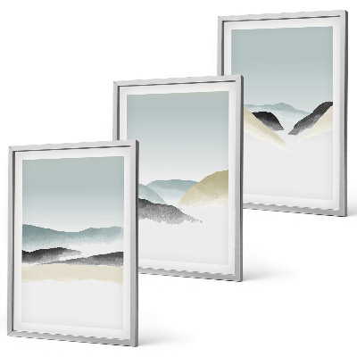 Three-piece wall art piece Minimalist pastel mountains