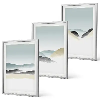 Minimalist pastel mountains three-piece wall art set