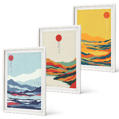 Wall art set Colorful mountains river abstraction