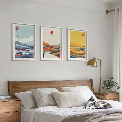 Wall art set colorful mountains and river abstract print