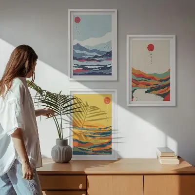 Wall art set colorful mountains and river abstract print
