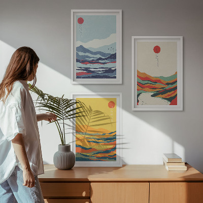 Wall art set Colorful mountains river abstraction