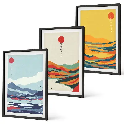 Wall art set colorful mountains and river abstract print