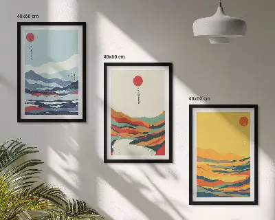 Wall art set colorful mountains and river abstract print