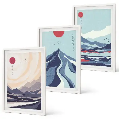 Abstract Japanese Mountains wall art three-piece set