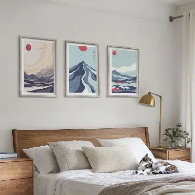Abstract Japanese Mountains wall art three-piece set