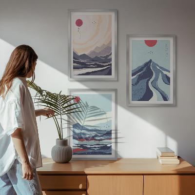 Three-piece wall art piece Abstract Japanese Mountains