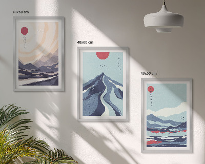 Three-piece wall art piece Abstract Japanese Mountains