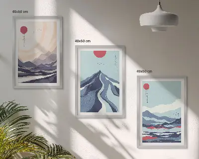 Abstract Japanese Mountains wall art three-piece set
