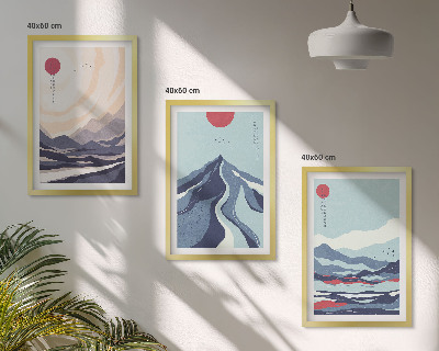 Three-piece wall art piece Abstract Japanese Mountains