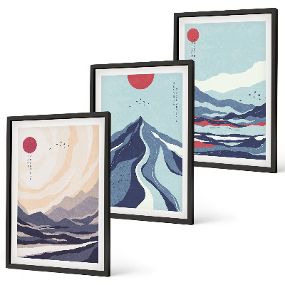 Three-piece wall art piece Abstract Japanese Mountains