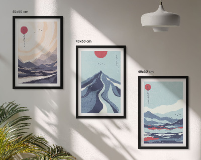 Three-piece wall art piece Abstract Japanese Mountains