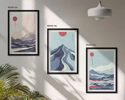 Abstract Japanese Mountains wall art three-piece set