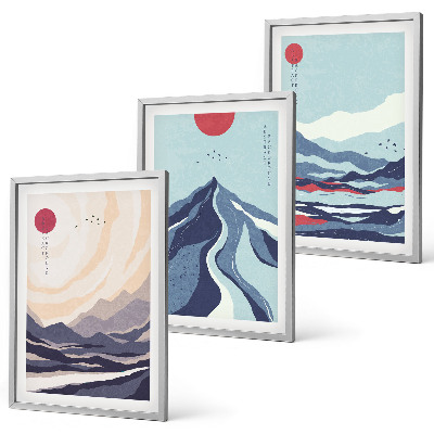 Three-piece wall art piece Abstract Japanese Mountains