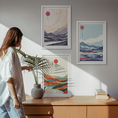 Wall art set Japanese mountain abstractions