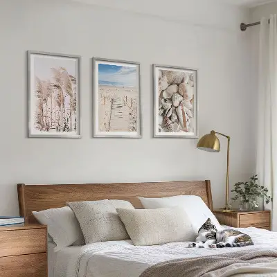 Three-piece wall art set beach shells and sea grass design