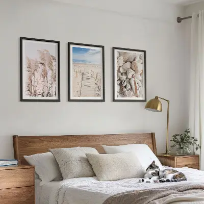 Three-piece wall art set beach shells and sea grass design