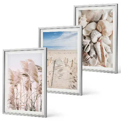 Three-piece wall art set beach shells and sea grass design