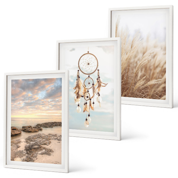Set of 3 framed wall art pieces Sea of ​​clouds dream catcher grass