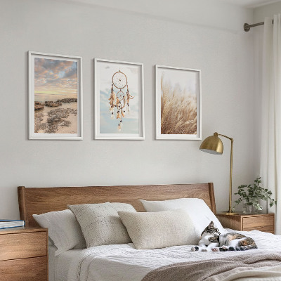 Set of 3 framed wall art pieces Sea of ​​clouds dream catcher grass