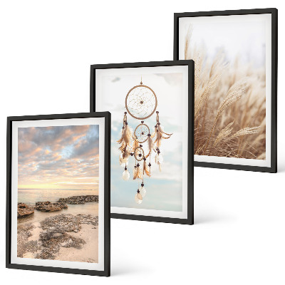 Set of 3 framed wall art pieces Sea of ​​clouds dream catcher grass