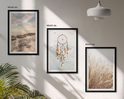 Set of 3 framed wall art pieces Sea of ​​clouds dream catcher grass