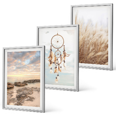 Set of 3 framed wall art pieces Sea of ​​clouds dream catcher grass