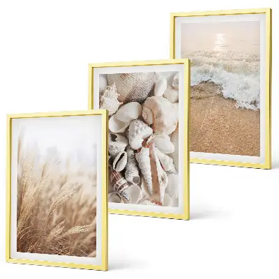 Wall art set featuring beach motifs with shells and waves