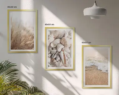 Wall art set featuring beach motifs with shells and waves