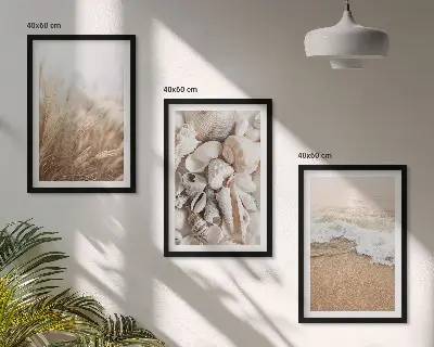 Wall art set featuring beach motifs with shells and waves
