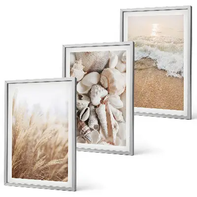 Wall art set featuring beach motifs with shells and waves
