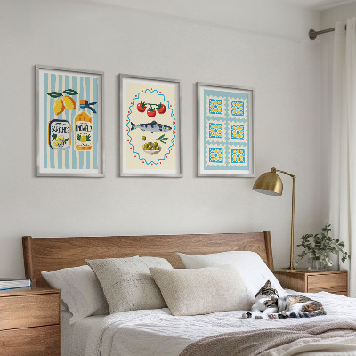 Set of 3 framed wall art pieces Mediterranean style kitchen illustrations