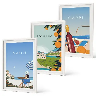 Amalfi, Positano, and Capri framed wall art set of 3 pieces