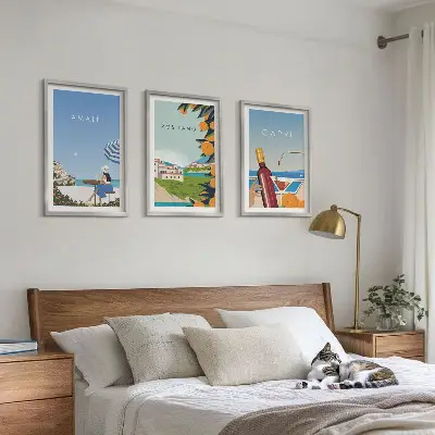 Amalfi, Positano, and Capri framed wall art set of 3 pieces