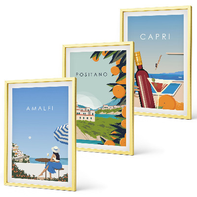 Set of 3 framed wall art pieces Amalfi Positano and Capri